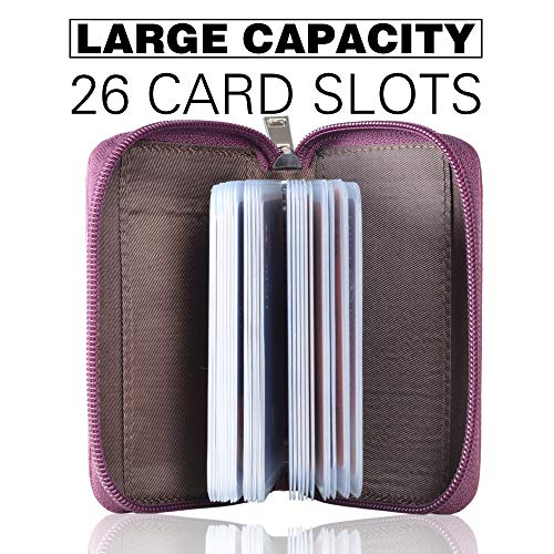 Easyoulife Genuine Leather Credit Card Holder Zipper Wallet With 26 Card Slots (Purple) - Image 3