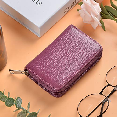 Easyoulife Genuine Leather Credit Card Holder Zipper Wallet With 26 Card Slots (Purple) - Image 2