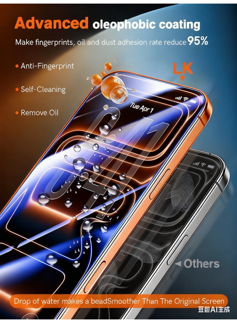 غطاء شاشة أيفون 17 برو مقاس 6.3 بوصة (عبوتين)، مع إطار تركيب سهل، مقاوم لبصمات الأصابع، خالٍ من الفقاعات، زجاج مقوى 9H لأيفون، تركيب ذاتي المحاذاة، واقيات شاشة عالية الدقة متوافقة مع أغلفة الهاتف. - Image 4