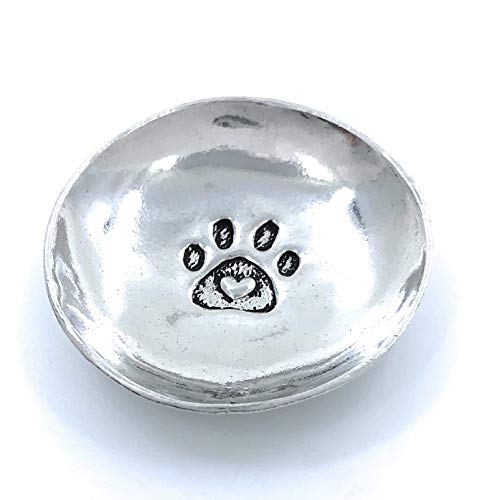 Basic Spirit Basic Spirit Dog Paw Print Trinket Bowl Dish with Heart Rescue Pet Cat Lover Pewter Jewelry Ring  - Image 1