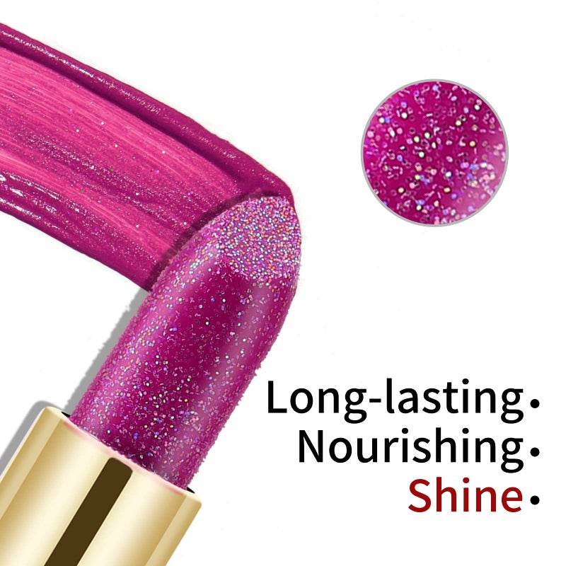 Boobeen Glitter Lipstick Hydrating Lip Balm Sparkling Shine Lip Color Nonstick Highly Pigmented Formula Gives Metallic Finish Lip Makeup for Women and Girls - Image 4