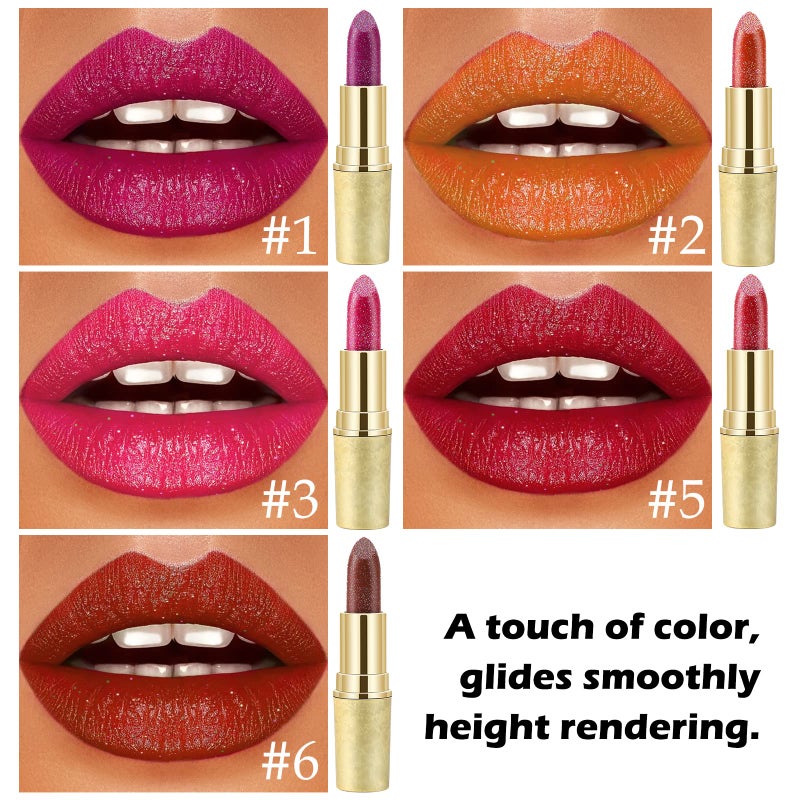 Boobeen Glitter Lipstick Hydrating Lip Balm Sparkling Shine Lip Color Nonstick Highly Pigmented Formula Gives Metallic Finish Lip Makeup for Women and Girls - Image 5