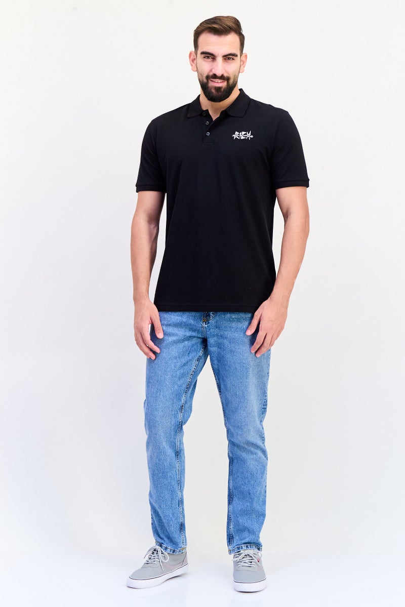 JOHN RICHMOND تي شيرت بولو بأكمام قصيرة للرجال بتصميم عادي مع شعار العلامة التجارية، أسود - Image 2