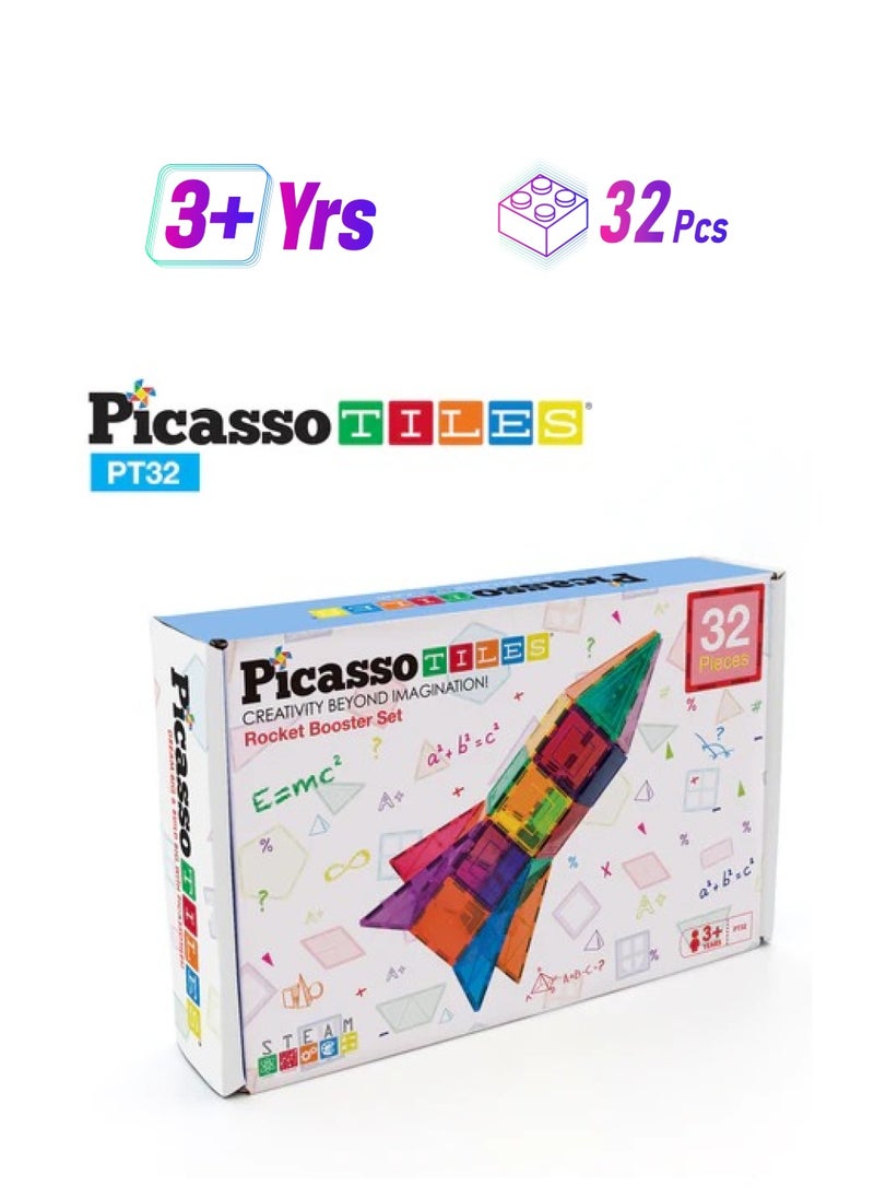 PicassoTiles - Picasso Magnetic Rocket Booster 32-Pieces | Magnetic Tiles | Building Blocks | Educational Toy Set | Construction Building Kit for Child Brain Development - Image 1