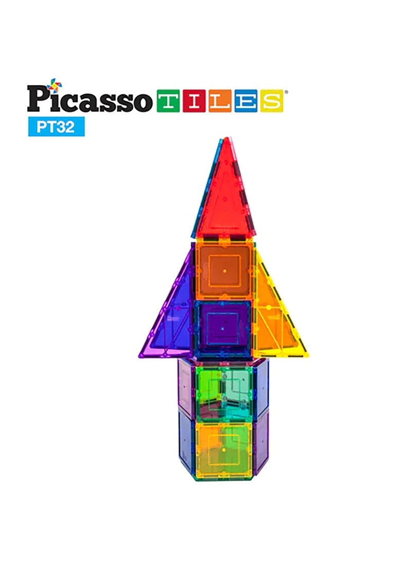 PicassoTiles - Picasso Magnetic Rocket Booster 32-Pieces | Magnetic Tiles | Building Blocks | Educational Toy Set | Construction Building Kit for Child Brain Development - Image 1