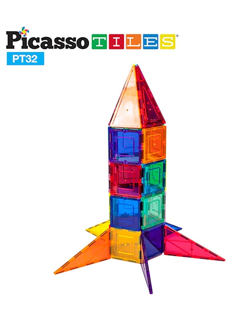 PicassoTiles - Picasso Magnetic Rocket Booster 32-Pieces | Magnetic Tiles | Building Blocks | Educational Toy Set | Construction Building Kit for Child Brain Development - Image 1