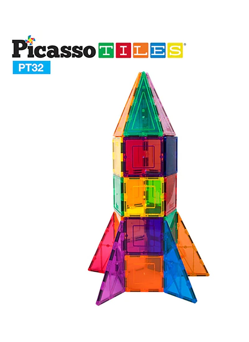 PicassoTiles - Picasso Magnetic Rocket Booster 32-Pieces | Magnetic Tiles | Building Blocks | Educational Toy Set | Construction Building Kit for Child Brain Development - Image 1