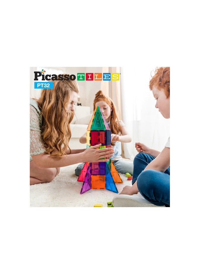 PicassoTiles - Picasso Magnetic Rocket Booster 32-Pieces | Magnetic Tiles | Building Blocks | Educational Toy Set | Construction Building Kit for Child Brain Development - Image 1