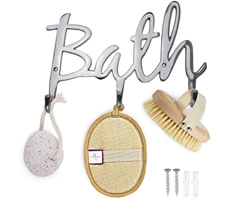 Comfify Modern Style Bath Wall Mount Towel Holder and Robe Hook HandCast Aluminum Bathroom Hanger Decor w 3 Hooks for Towels Robes Clothing  Includes Screws and Anchors  Silver Color