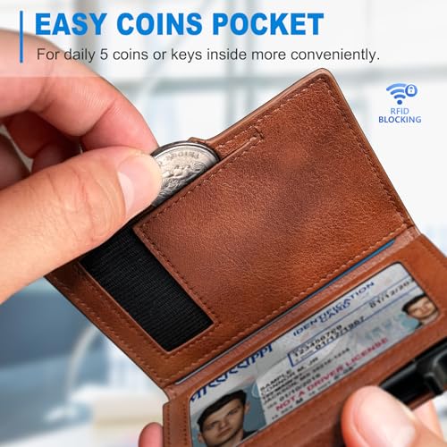 miyozi Men Wallet,with Money Clip Coins Pocket ID Window,Slim Front Pocket RFID Blocking Pop-up Card Holder 3.9"x 2.7", Gift Boxed - Image 4
