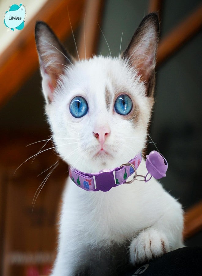 LitVibes Litvibes Cat Collar with Bell,Kitten Kitty & Small Dogs Soft Adjustable Collar,Safe,Breakaway for Cats and Puppies - Purple (Lollipop Design), 12 x 1.5 cm - Image 5