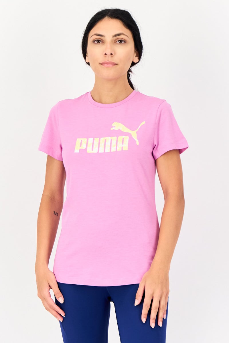 PUMA تي شيرت نسائي بقصة عادية بأكمام قصيرة، بنفسجي - Image 1