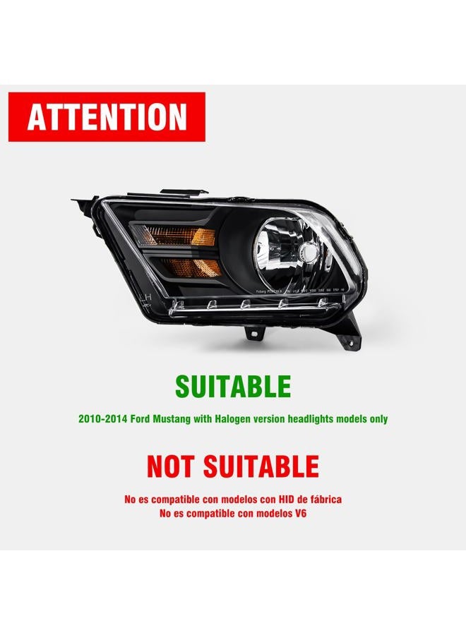 ADCARLIGHTS مجموعة مصابيح أمامية لسيارة فورد موستانج 2010-2014 متوافقة مع موستانج 2010 2011 2012 2013 2014 عدسة شفافة هيكل أسود عاكس كهرماني استبدال لمصابيح الجانب الأيسر والأيمن - Image 2