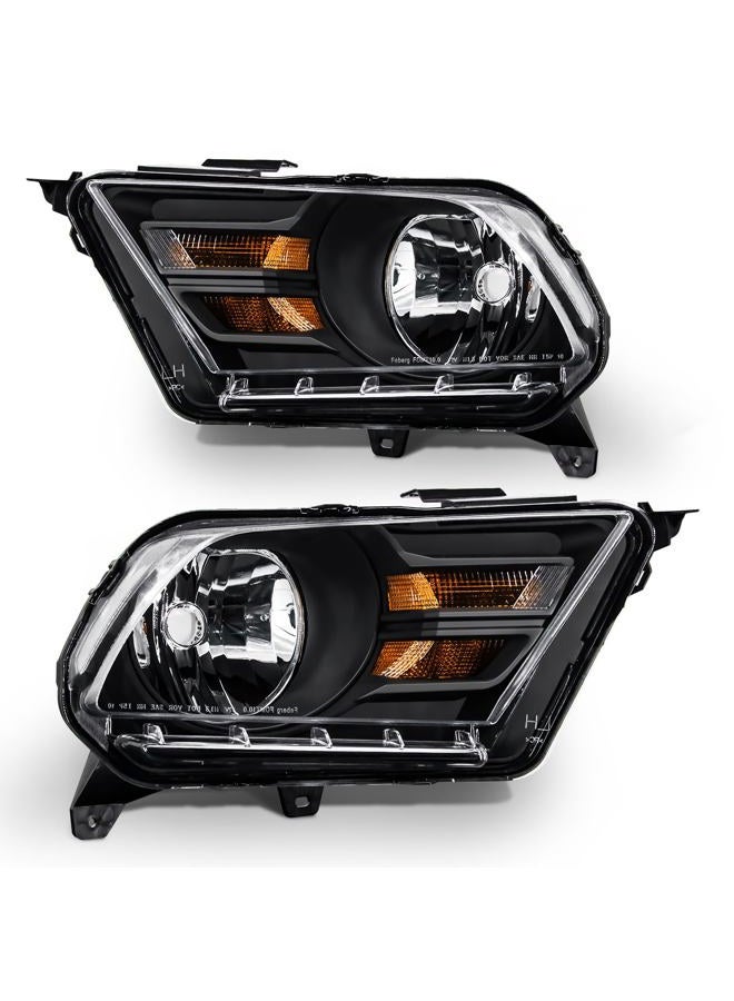 ADCARLIGHTS مجموعة مصابيح أمامية لسيارة فورد موستانج 2010-2014 متوافقة مع موستانج 2010 2011 2012 2013 2014 عدسة شفافة هيكل أسود عاكس كهرماني استبدال لمصابيح الجانب الأيسر والأيمن - Image 1