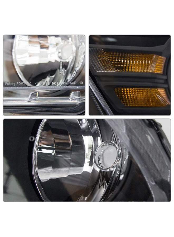 ADCARLIGHTS مجموعة مصابيح أمامية لسيارة فورد موستانج 2010-2014 متوافقة مع موستانج 2010 2011 2012 2013 2014 عدسة شفافة هيكل أسود عاكس كهرماني استبدال لمصابيح الجانب الأيسر والأيمن - Image 5