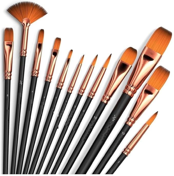 FREEDY Craft Painting Brushes Set of 12 Professional Round Pointed Tip Nylon Hair Artist Acrylic Paint Brush for Acrylic/Watercolor/Oil Painting 19 - Image 1