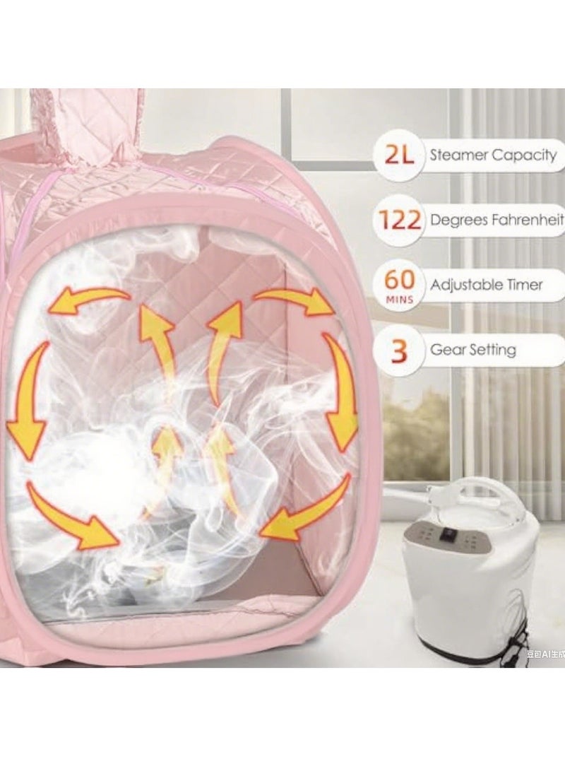 Arabest Portable Steam Sauna Private Room Sauna Tent Personal Foldable Home Spa Sauna Box with Timer Remote Control 2L Steam Pot Carrying Bag,9 Levels,for Detox Relaxation (Pink) - Image 2