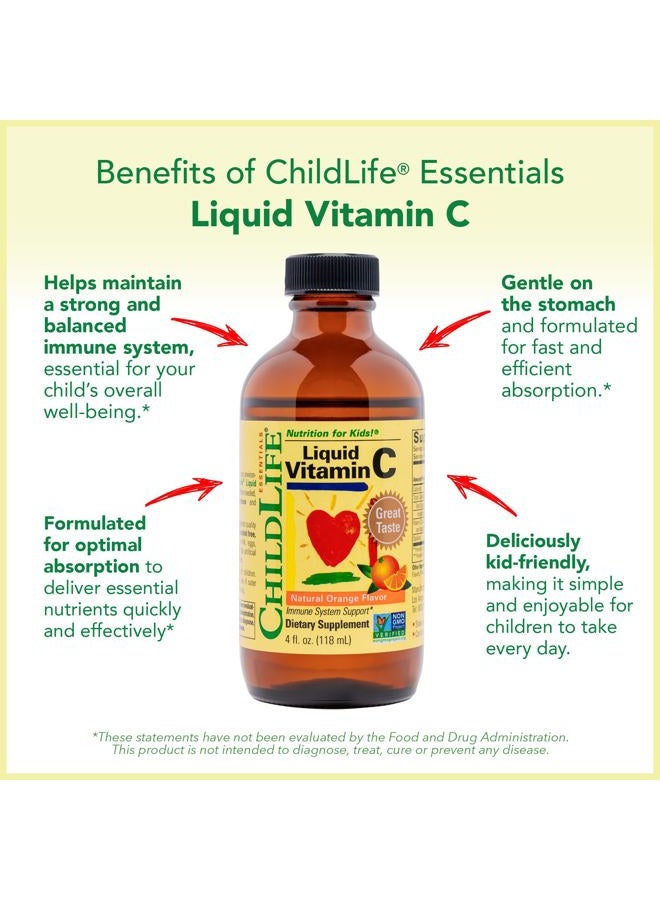 CHILDLIFE ESSENTIALS فيتامين سي السائل - فيتامين سي نقي سائل، فيتامين سي للأطفال، مكمل سائل، دعم جهاز المناعة، طعم رائع - برتقال طبيعي، 4 أونصة سائلة (عبوة من 6) - Image 5