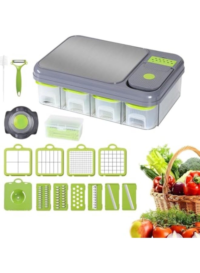 قطاعة خضروات مع مندولين ، مفرمة خضروات ، متعددة الوظائف  ، قاطع خضروات المطبخ ، مفرمة البصل ، مبشرة الجبن 1 في 16، سلة مصفاة ، أدوات المطبخ. - Image 1