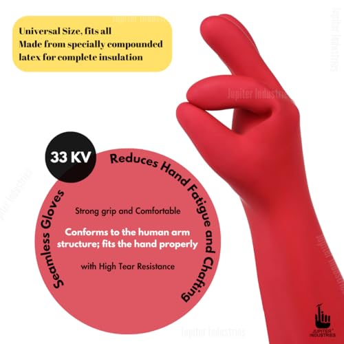 Jupiter Industries Seamless Electric Shockproof Insulated Hand Rubber 33Kva Gloves - Color may Vary (Pack of 3 Pairs) - Image 3