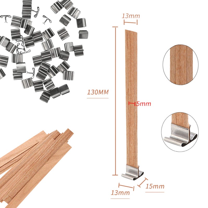 NOOR 50 Wooden Wicks for Candle Making - Double Layer Crackling Wood Wicks with Metal Clips - Smokeless, Eco-Friendly, Ideal for Soy Wax & DIY Candle Projects - Image 2
