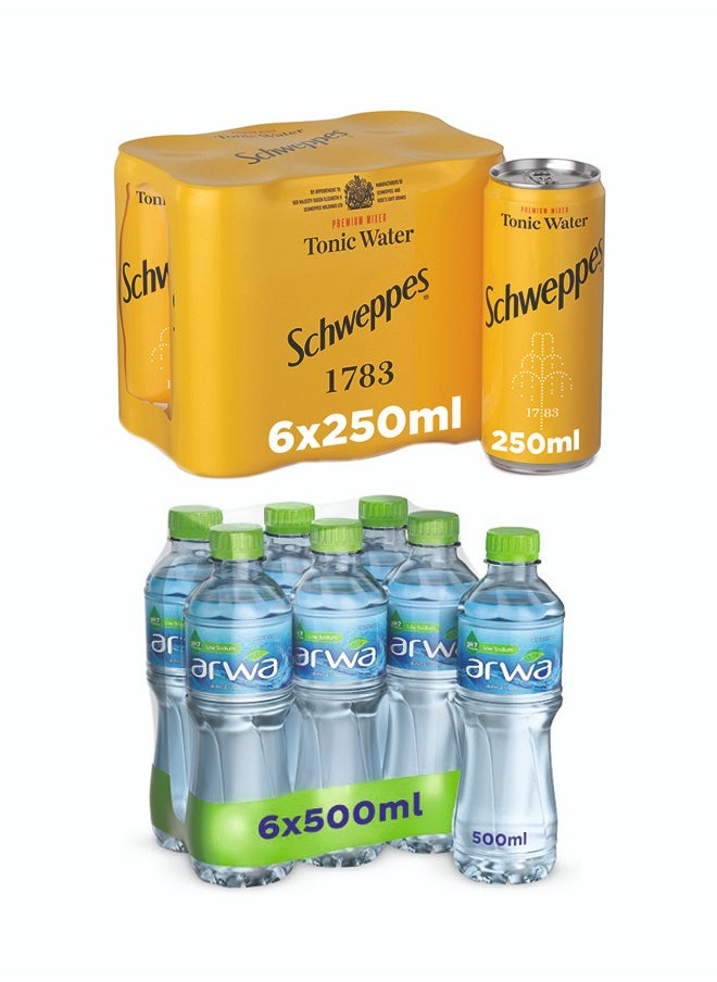Schweppes Tonic Can +Arwa Water Pet Bottle 6 x 250ml +6 x 500ml 