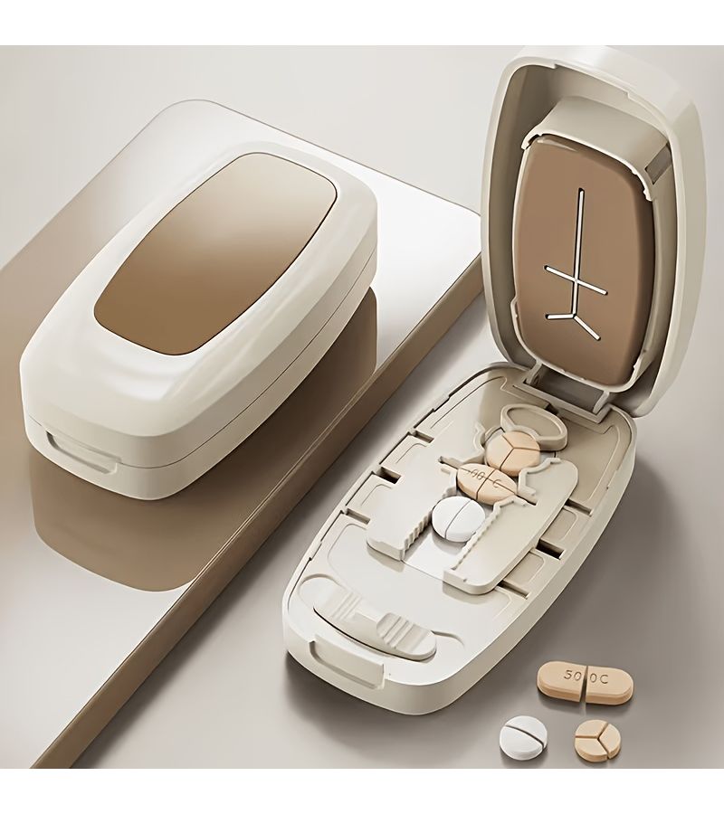Brown Pill Cutter Multi Function 1 2 1 3 1 4 Tablet Precise Cutting Portable - Image 1