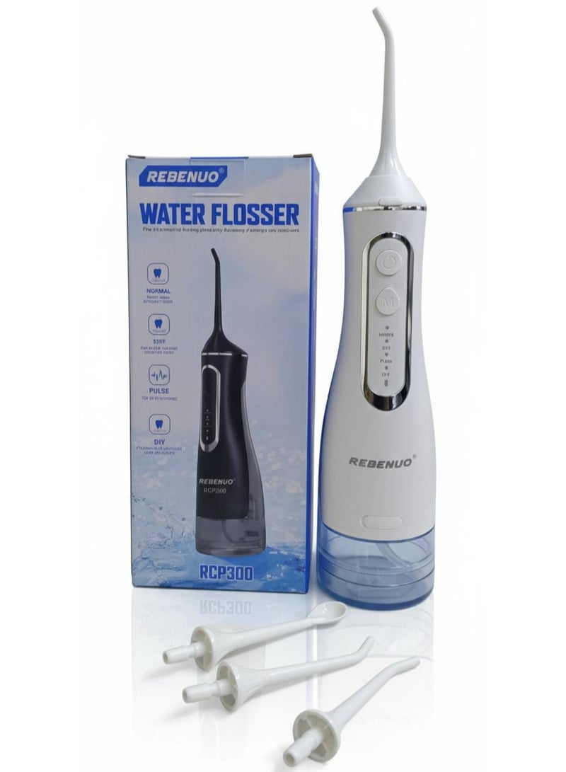 REBENUO Water Flosser For Teeth Cordless 320Ml Portable Oral Irrigator Flosser 4 Cleaning Modes And 3 Jet Tips, Ipx7 Waterproof - white - Image 1