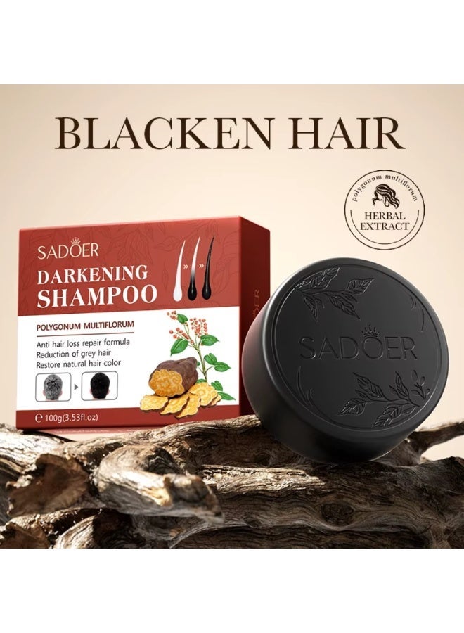 SADOER Hair Darkening Shampoo Soap 100G, Grey Hair Cover Hair Darkening Soap Bar, Anti Hair Loss Repair Formula, Reduce Grey Hair Color Shampoo Bar - Image 1