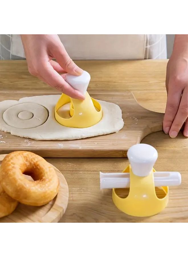 Yellow And White Donut Maker Machine Kit With Non Stick Cutter And Dipping Tongs - Image 1