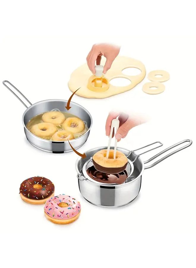 Yellow And White Donut Maker Machine Kit With Non Stick Cutter And Dipping Tongs - Image 4