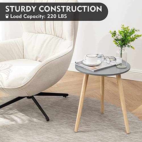 DDS Dream Decor Shoppee Indoor Plant Stand, Mid Century Wood Plant Stand Modern Plant Table, 13.5" Tall Plant Holder for Flower Pots, Small Round Side Table, End Table (Grey) - Image 4