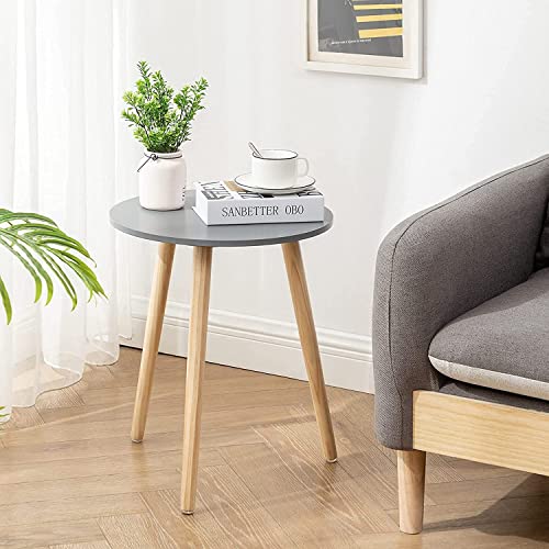 DDS Dream Decor Shoppee Indoor Plant Stand, Mid Century Wood Plant Stand Modern Plant Table, 13.5" Tall Plant Holder for Flower Pots, Small Round Side Table, End Table (Grey) - Image 1