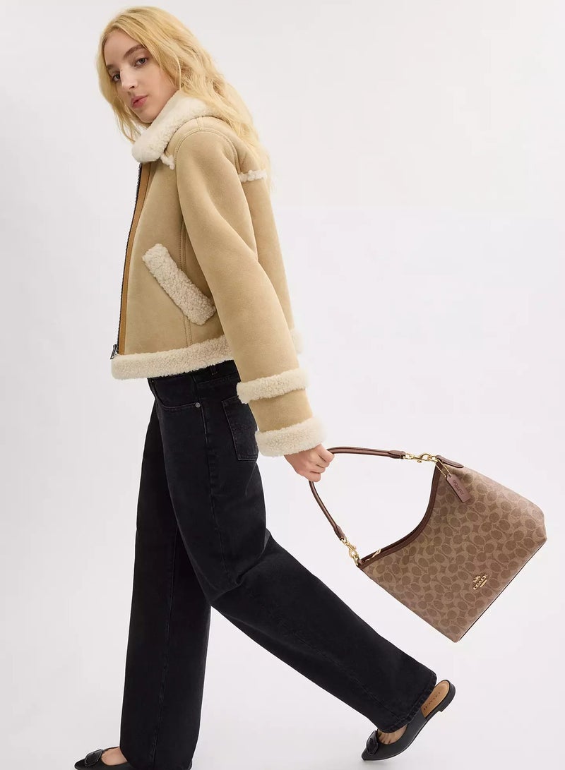 كوتش اوت ليت حقيبة كتف كوتش لوريل من قماش سيجنيتشر، حقيبة كروس بودي نسائية، حقيبة يد نسائية، حقيبة كتف نسائية، حقيبة سفر نسائية، بيج-بني - 31 سم - Image 2