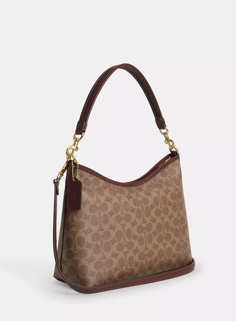 كوتش اوت ليت حقيبة كتف كوتش لوريل من قماش سيجنيتشر، حقيبة كروس بودي نسائية، حقيبة يد نسائية، حقيبة كتف نسائية، حقيبة سفر نسائية، بيج-بني - 31 سم - Image 4