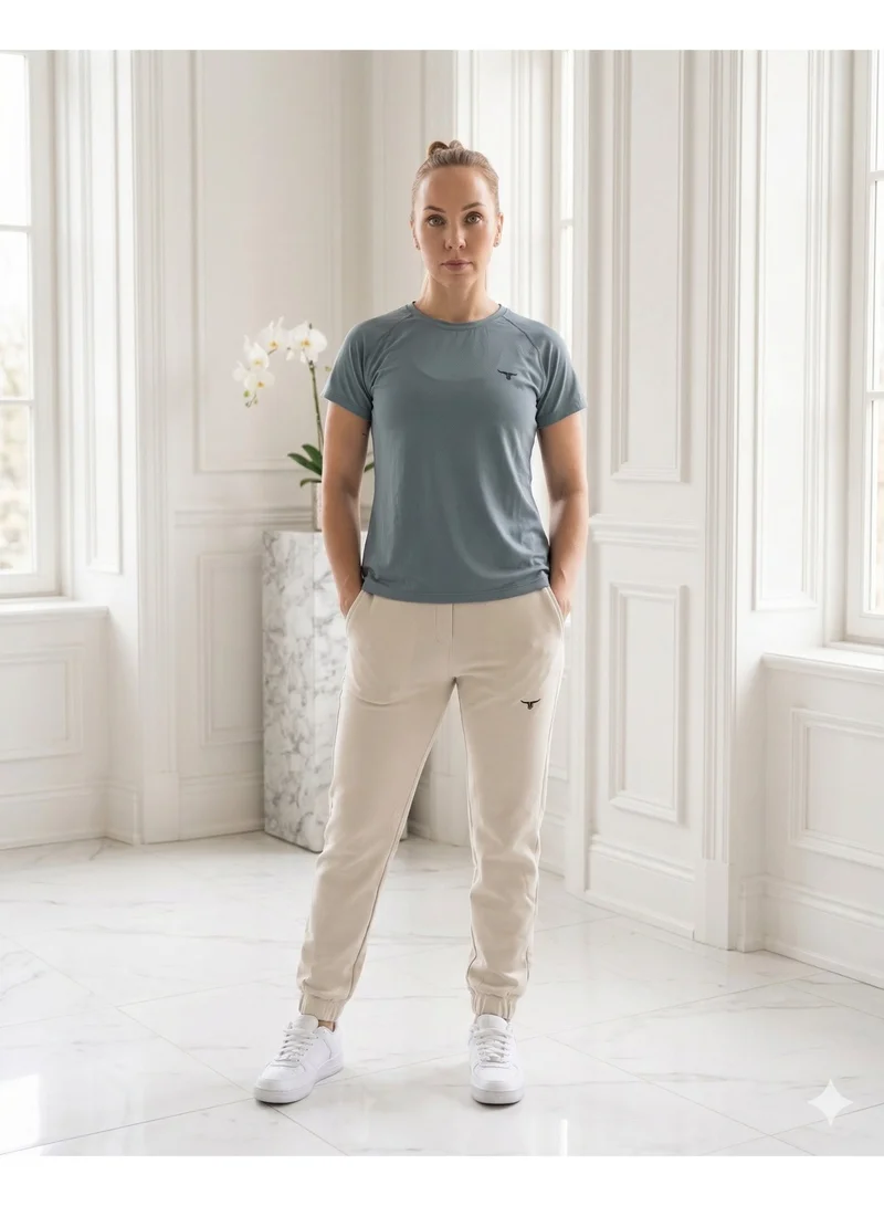 THUGFIT THUGFIT 2 IN 1 COMBO SET VelocityVibe Ladies Jogger/Pants - Beige AND KittyHawk Ladies T-Shirt - Blue Gray