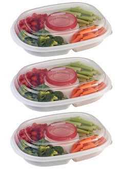Rubbermaid 3 Piece Party Platter Divided Portable Party Serving Tray Serving-Ware With Lid 5 Extra Large Compartments for Dip Appetizers Snacks Veggies Chips and Holiday Foods  - Image 2
