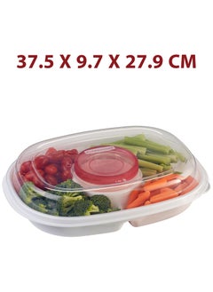 Rubbermaid 3 Piece Party Platter Divided Portable Party Serving Tray Serving-Ware With Lid 5 Extra Large Compartments for Dip Appetizers Snacks Veggies Chips and Holiday Foods  - Image 3