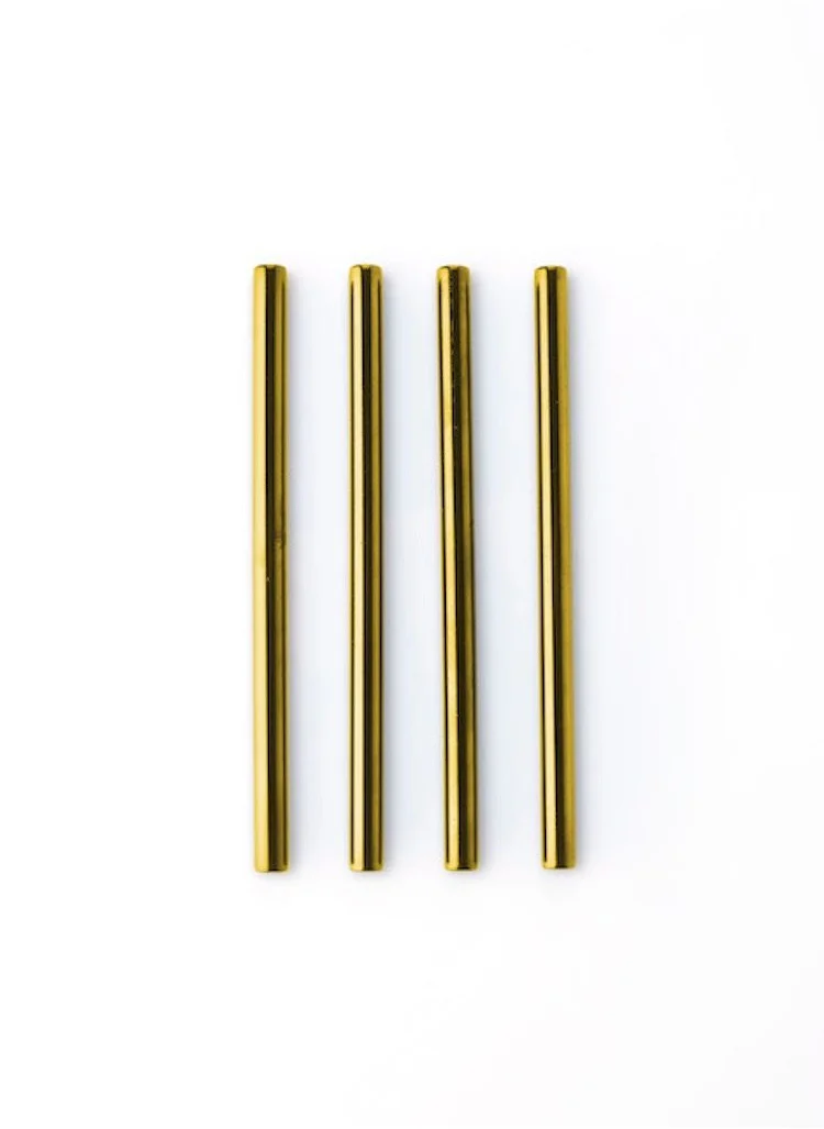 Point-Virgule Set of 4 Short Cocktail Drinking Straws Stainless Steel Gold