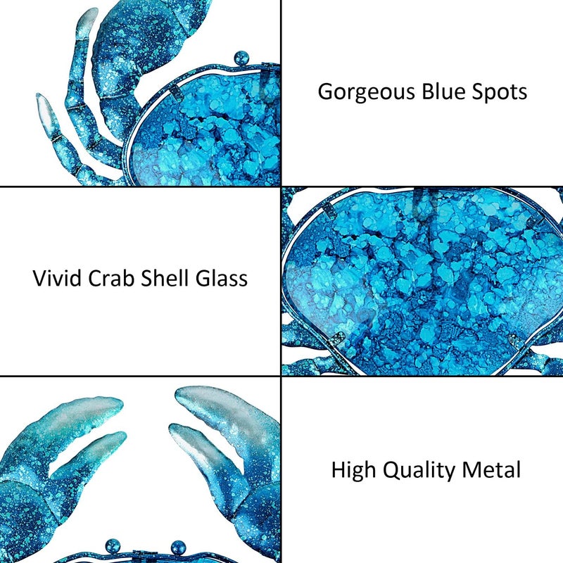 John's Studio Store Crab Wall Decor Outdoor Metal Bathroom Hanging Art Glass Blue Ocean Theme Decorations for Home, Pool and Patio - Image 2