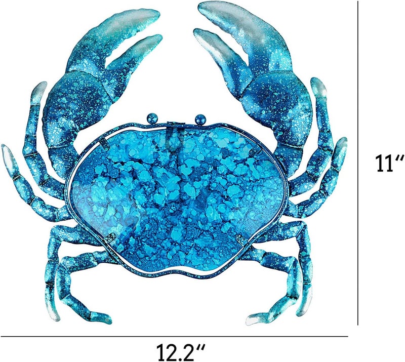 John's Studio Store Crab Wall Decor Outdoor Metal Bathroom Hanging Art Glass Blue Ocean Theme Decorations for Home, Pool and Patio - Image 3