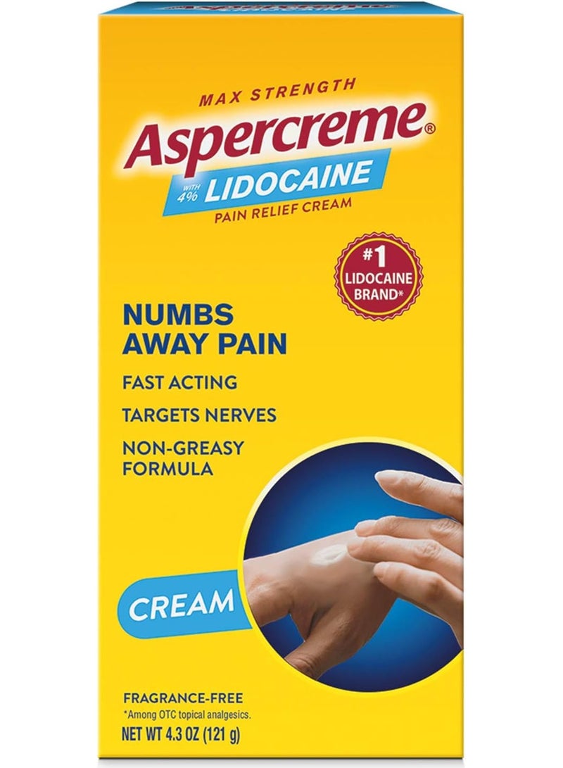 Aspercreme Lidocaine Pain Relief Cream 4.3 oz 121 Gram - Image 1