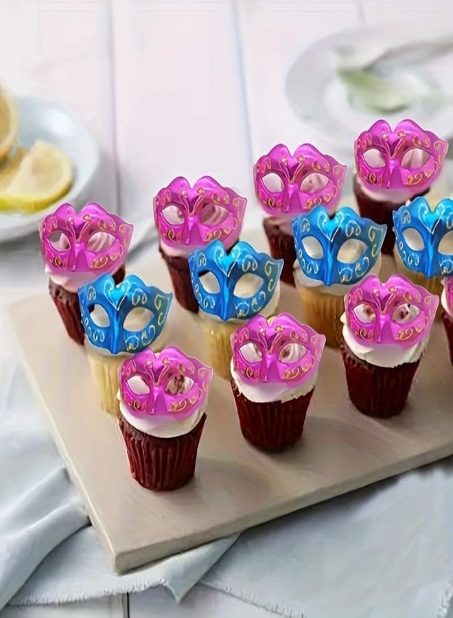 BLUE GARLIC Mini Masks Party Decoration, 20pcs Rosered Small Mardi Gras Mask Venetian Mask for Birthday Luxury Table Centerpieces Cake Topper Napkin Decor - Image 5