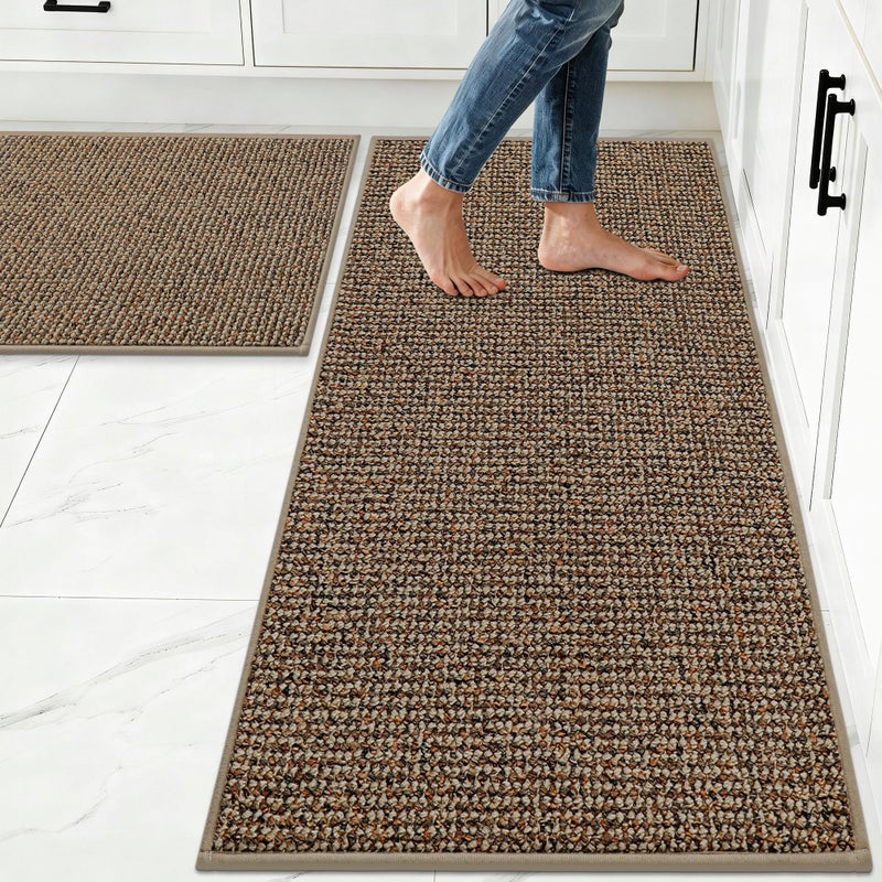 JSEI Kitchen Rugs and Mats, 2PCS Non-Slip Kitchen Mats for Floor, Machine Washable Absorbent and Stain Resistant Kitchen Runner, Carpet Mats with TPR Backing for, 24''x36''+24''x60'', Taupe - Image 1