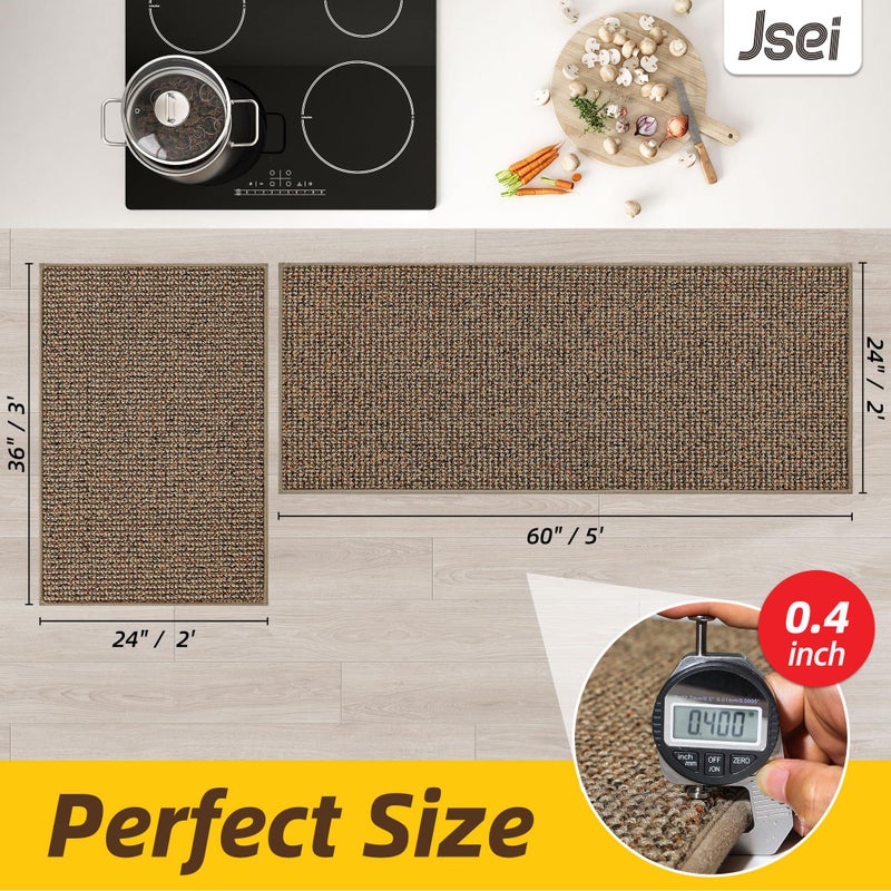 JSEI Kitchen Rugs and Mats, 2PCS Non-Slip Kitchen Mats for Floor, Machine Washable Absorbent and Stain Resistant Kitchen Runner, Carpet Mats with TPR Backing for, 24''x36''+24''x60'', Taupe - Image 2