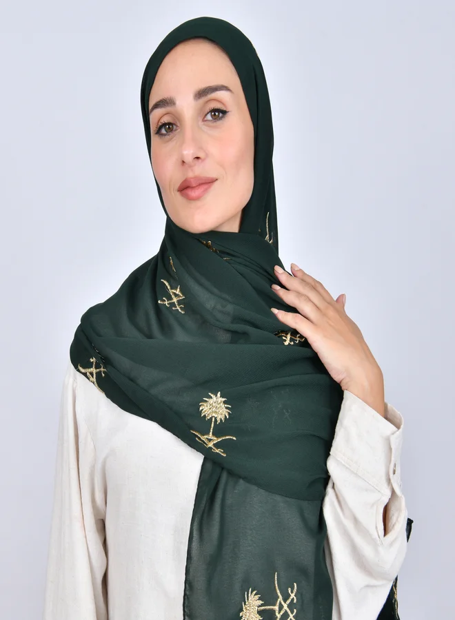عبايات حوراء طرحه خضراء بشعار السيفين والنخلة الذهبي