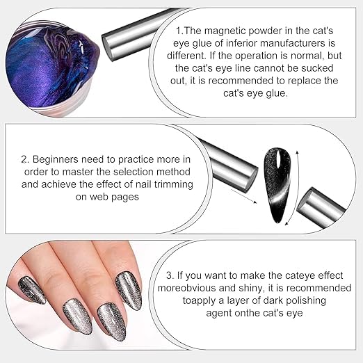 HMAA Cat Eye Magnet for Nails 59inch Super Long Doublehead Nail Polish Magnet Pens Magnet Stick 3D Magnetic Cat Eye Gel Polish Nail Art Tool for Home DIY Nail Art Magnet Nail Art Lovers - Image 5