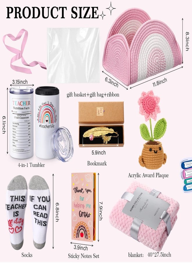 زوبيل مجموعة هدايا تقدير المعلمين من زوبيل، 9 في 1، سلة شكر للمعلمين في عيد الميلاد، سلة منسوجة، كوب، هدية نهاية العام للرجال والنساء، عيد الشكر، عيد الميلاد (وردي) - Image 2