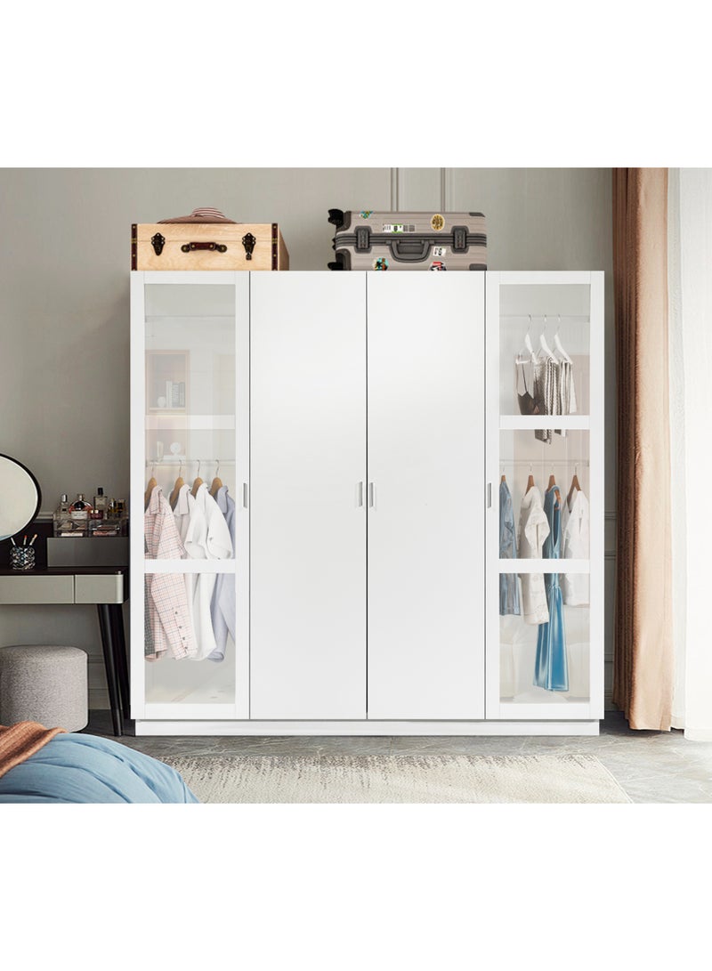 ebb & flow Wooden White Bedroom Wardrobe, 4-Door Closet with Hanging Rail and Shelves, Modern Design, 200 × 60 × 201 cm - Image 1