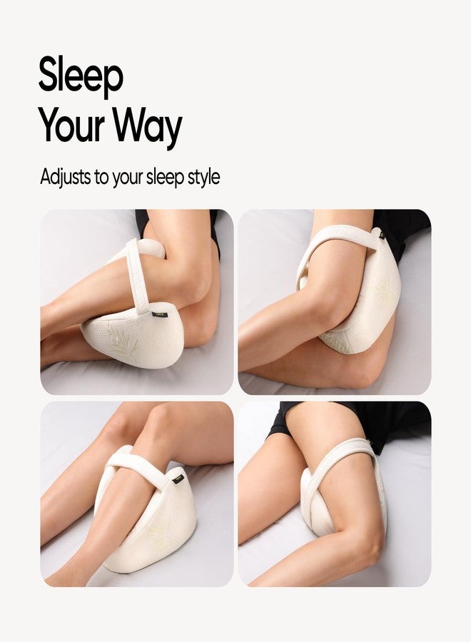 Frido Orthopedic Knee Pillow with Adjustable Strap | Memory Foam Leg Pillow for Side Sleepers | Sciatica Pain Relief, Hip, Back & Knee Support | Leg Rest Cushion with Bamboo Cover | Off-White - Image 2